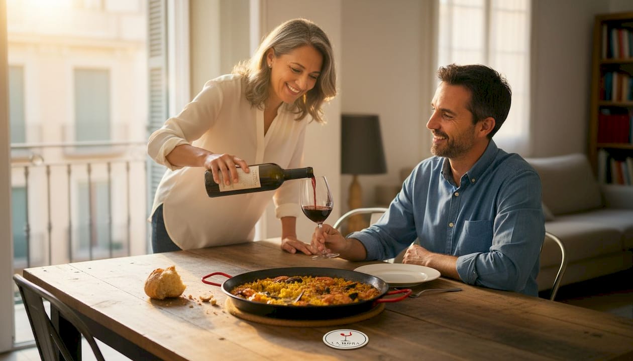 Acompañar una auténtica paella valenciana con una buena copa de vino en la mesa es todo un clásico para disfrutar al máximo de esta tradición.