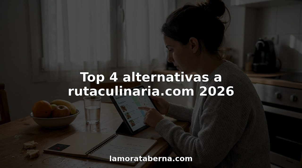 Una mujer sentada en la mesa de la cocina revisa opciones de restaurantes desde su móvil.