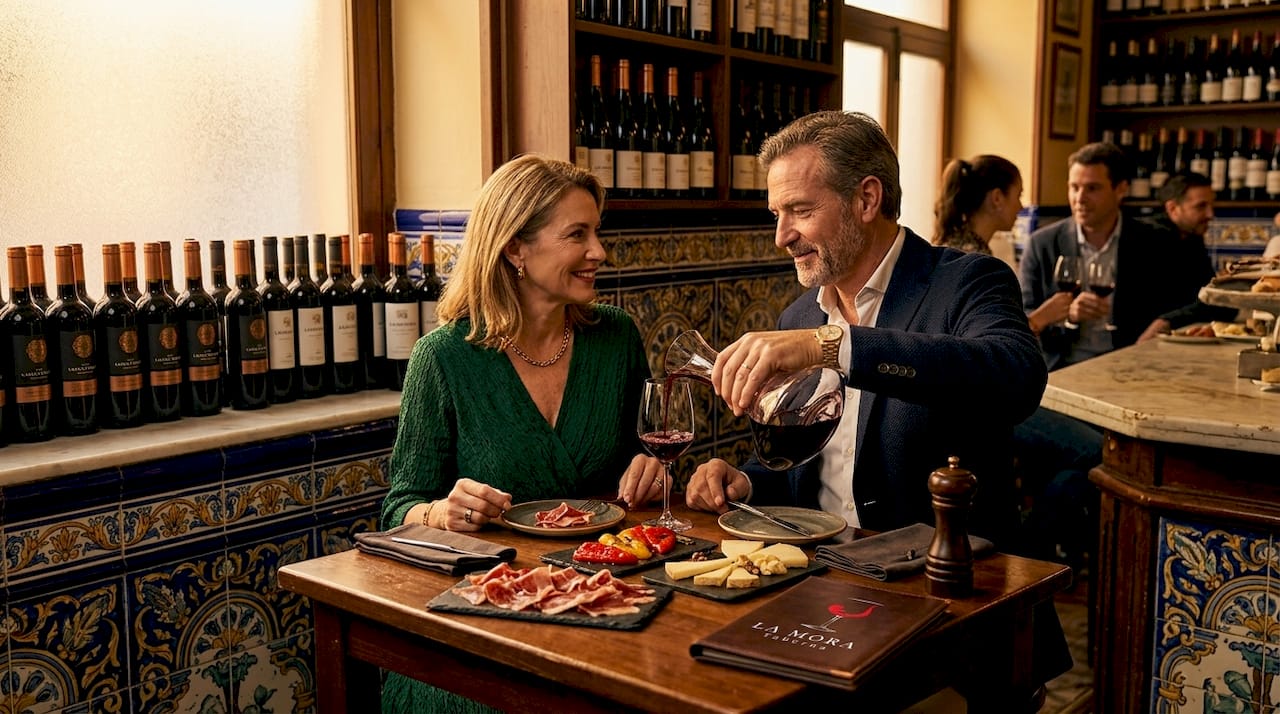 Una pareja disfruta de unas tapas gourmet en un restaurante valenciano.